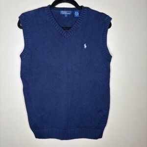 Vintage Polo Ralph Lauren Sweater Vest Womens Sz Large Blue Cotton Knit 90s
